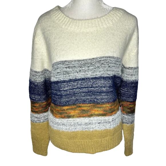 FATE Anthropologie Brown Blue Stripe Fair Aisle Soft Cozy Sweater Women's Small - Picture 1 of 6